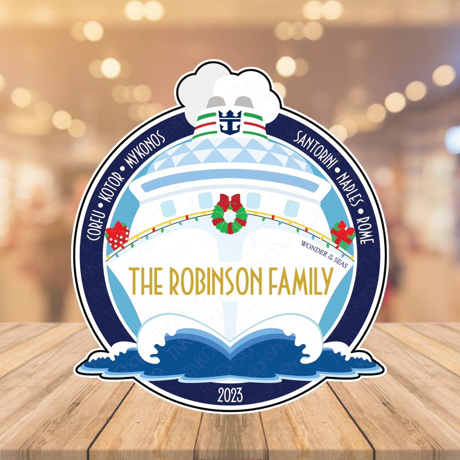 Royal Caribbean Cruise Door Magnet Cruise Ship with Personalized Family Name, Ports of Call, Ship Name, Year for Royal Caribbean Cruise Door