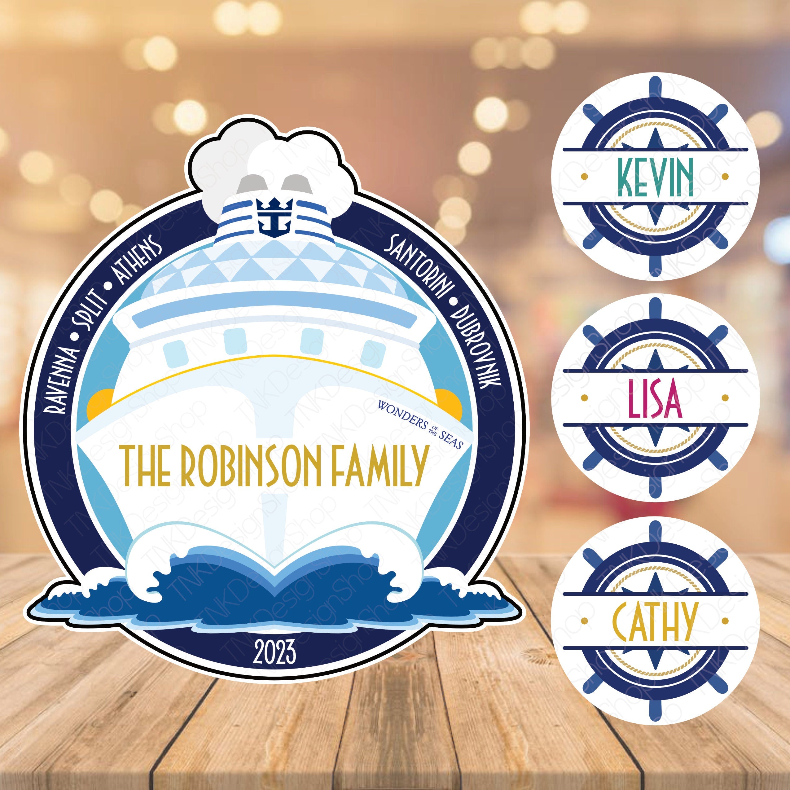 Royal Caribbean Cruise Door Magnet Cruise Ship with Personalized Family Name, Ports of Call, Ship Name, Year for Royal Caribbean Cruise Door