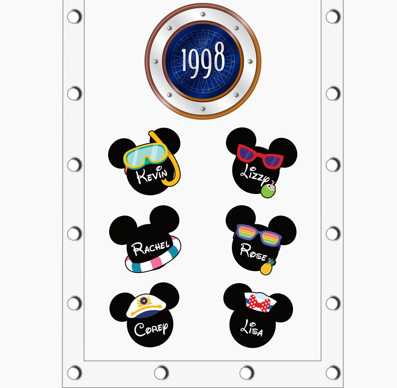 Disney Mickey Ears Summer Theme Cruise Door Magnet | Custom Name Tag