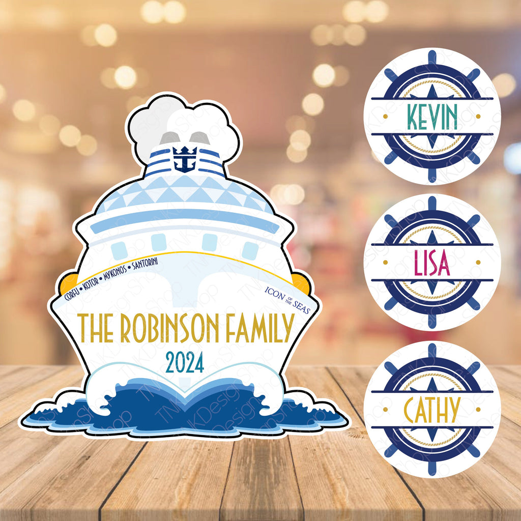 Royal Caribbean Cruise Door Magnet Cruise Ship with Personalized Family Name, Ports of Call, Ship Name, Year for Royal Caribbean Cruise Door