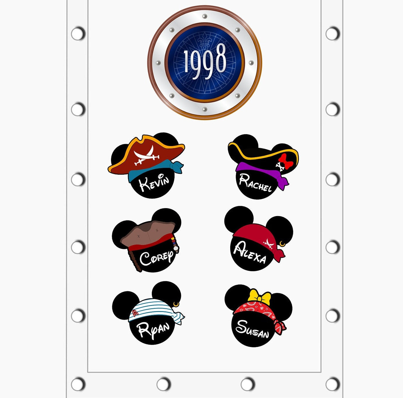 Disney Mickey Ears Pirate Theme Cruise Door Magnet | Custom Name Tag